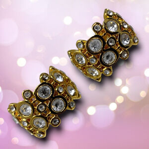 NEW Neiman Marcus x Swarovski Crystal Gold Tone Chunky Earrings Clip On Couture